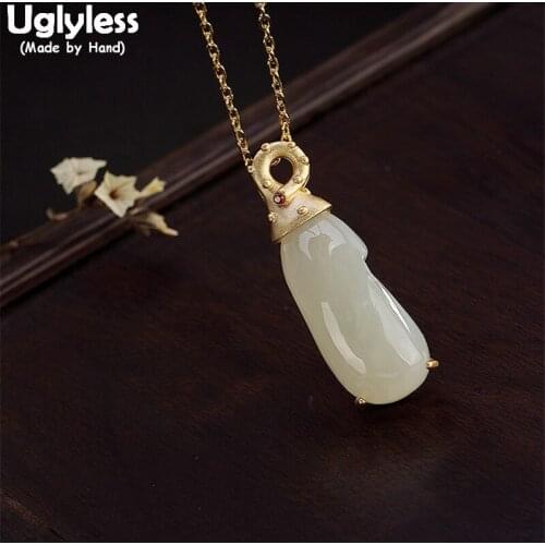 Uglyless 100% Real 925 Sterling Silver Handmade Natural Jade Pea Pendants for Women Luxury Gold Plated Gemstones Fine Jewelry