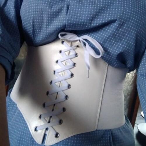 Gothic Women Corset Wide Pu Leather Girdle Slimming Body Belts with Bandage Ladies Elastic High Waist Belts Feminin Ceinture