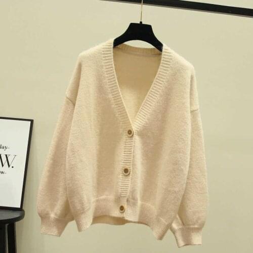 Loose Fit Spring V NECK Sweater Cardigan Womens Korean Sleeve Coat Tweed Mujer New Arrive 2021 Autumn X345