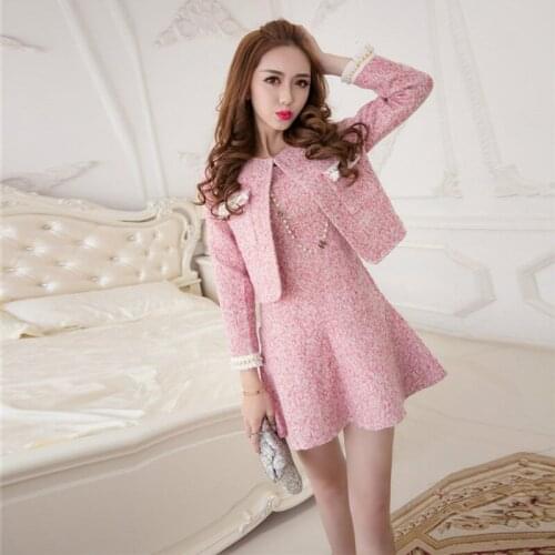 2 piece outfits for women rave festival fashion temperament woolen tweed elegant vest dress and jacket two piece set clothes