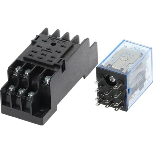 1set MY3 HH53P MY3NJ Micro Mini Coil Power Relay 11pin 3NO 3NC LED Lamp 5A AC 110V 220V with socket 12V 24V