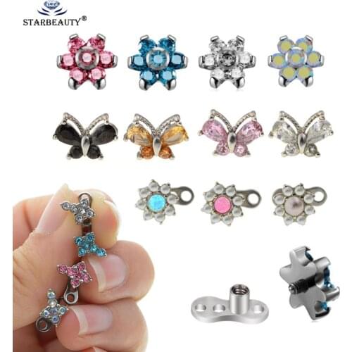 1Pc Opal Micro Dermal Piercing Titanium Stainless Steel Dermal Anchor Piercings Top Dermal Anchor Skin Diver Surface Piercing