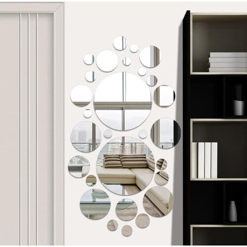 30x Geometric Circle Mirror Wall Sticker Home Background Decoration Home Decoration 3D Accessories Stereo Removable Round Mirror