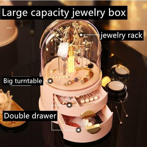 32*20cm rotatable jewelry storage box, large-capacity dust-proof earring storage rack, small antler tree earring rack Household