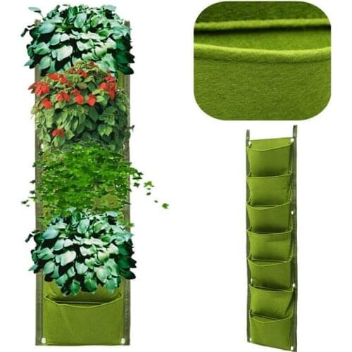5PCS Wall Hanging Planting Bags 7 Pockets Green Plant Grow Planter Vertical Garden Vegetable Living Bag Garden Supplies 100*30CM