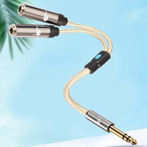 Audiophile Conversion Cable Stereo 6.35mm to Dual 6.35mm Female for Recorder 1/4" TRS Jack OFC Splitter Cable Gold Plated