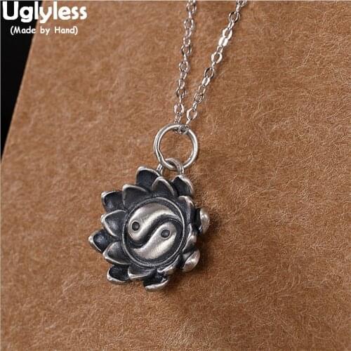 Uglyless 100% Real 925 Silver Flower Lotus Thai Silver Lotus Pendants for Women Taoism Necklaces NO Chains Religious Gifts Jewel