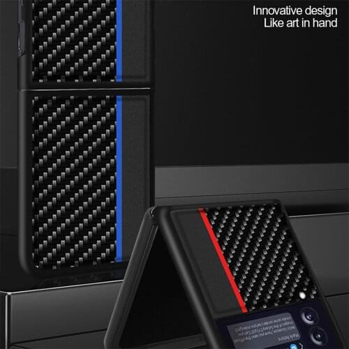 Phone Case Carbon Fiber Pattern Color-Blocking Protective Cover for Galaxy Z Flip3