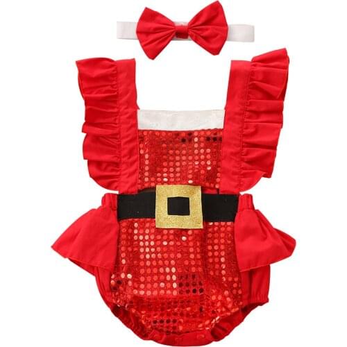 Baby Girl Christmas Rompers for 0-24M Sequin Fly Sleeve Jumpsuits New Fashion Ruffle Romper Newborn Baby Girl Clothes