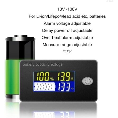 Battery Capacity Indicator 12V 24V 36V 48V 60V 72V 10-100V Li-ion Lifepo4 Lead acid Battery Monitor with temperature l29k