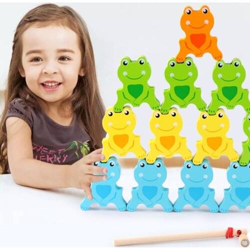 Baby Intellectual Educational Toy Childrens Magnetic Wooden Frog Balanced Building Blocks Fishing Game Early Childhood Teaching