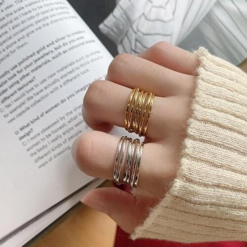 1pc INS Authentic S925 Sterling Silver FINE Jewelry Gold /White Long Rings Criss Cross Twine Band ring Geometric adjust TLJ1107
