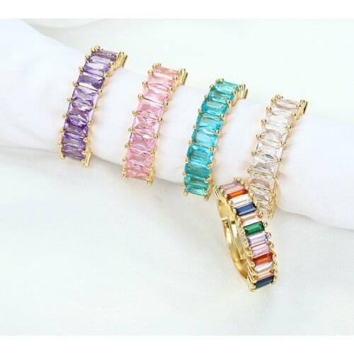 Rainbow Gold Zircon Ring For Women Copper Open Adjustable Rings Women Stone Rings Dropshipping Anillo de circón Anel de zircão
