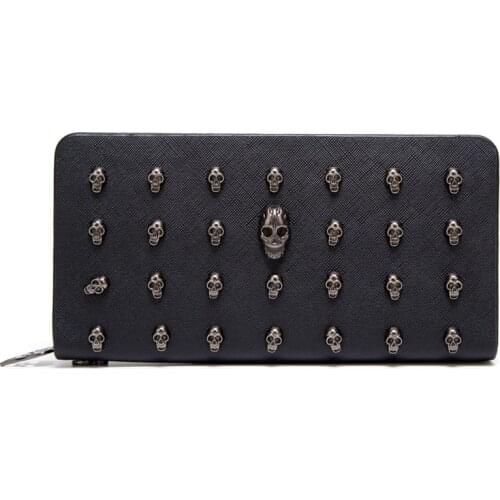 European style Leather wallet women 2021 Black Womens purse SKull Pattern Mens wallet Zipper Fashion Purse for men