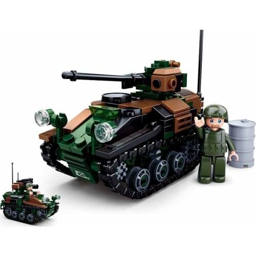 SLUBAN German Military WIESEL 1 Airborne Tank Model King MOC Building Blocks Kit Army Soldier Bricks Classic Toys For Kids Boys