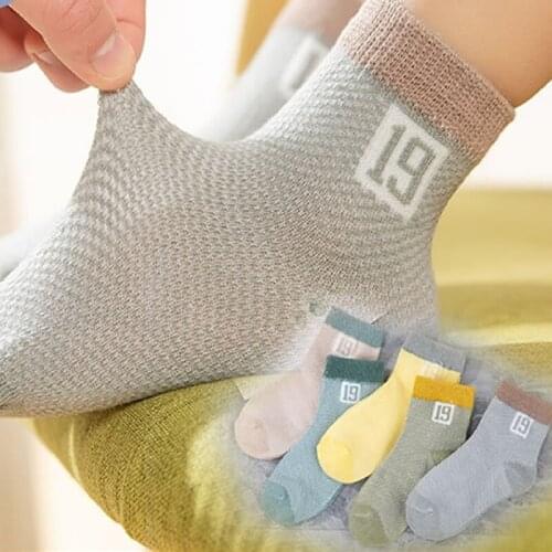 BOY Socks Summer Mesh Cartoon Smiley Tube Baby Cotton Short Socks Ankle Children Students Socks breathble