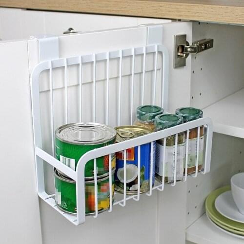 New 1PC over the Cabinet Storage Basket Nail-Free Iron Kitchen Hanging Basket Door Cabinet Storage Rack Holder-White