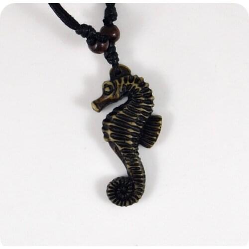 NEW Design 02 Hippocampus Resin Carving Pendant Necklace Amulet Lucky Gift Tribal Fashion Jewelry