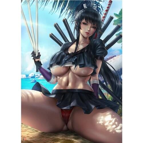 Print Yellow Sandy Beach Ninja Sexy Girl Art Canvas Poster Customized 16x24 24x36 Inch Living Room Bedroom Home Wall Picture