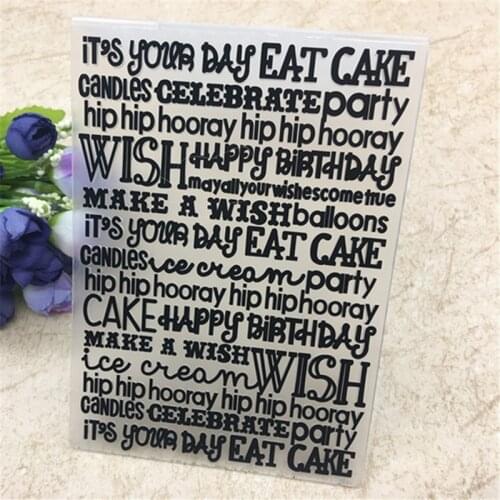 PLASTIC EMBOSSING FOLDER letters birthday cake scrapbook album card packing decoration cutting dies paper craft
