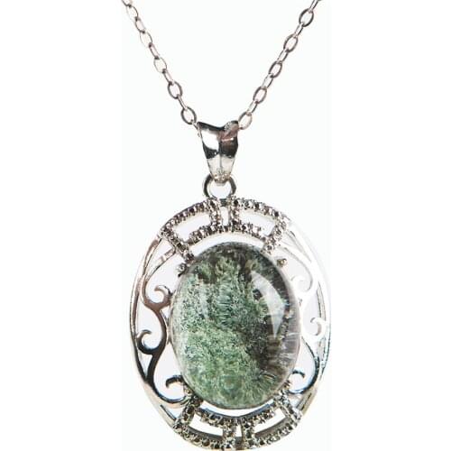 Genuine Natural Green Phantom Quartz Crystal Women Charm Clear Stering Sliver Pendant 31*20*11mm
