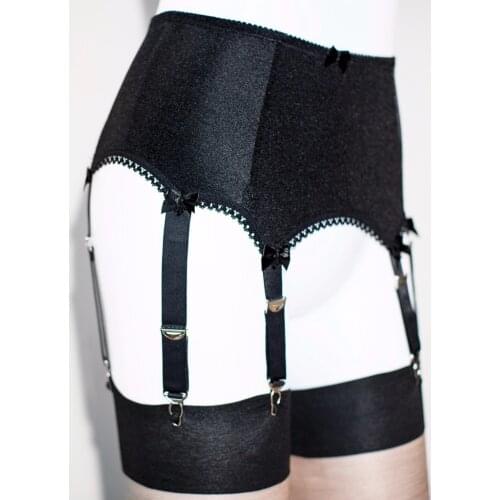 Womens 6 STRAP PLAIN BLACK SUSPENDER BELT ,garter belt Plus size 5 SIZE sexy lingerie lenceria mujer