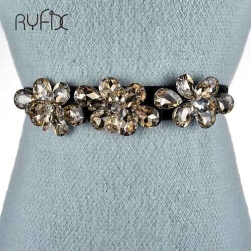 Belt Women 2021 Luxury Floral Rhinestone High Stretch Wide Waistband Waist Elastic Belts Ceinture Femme For Dresses Gown BL379