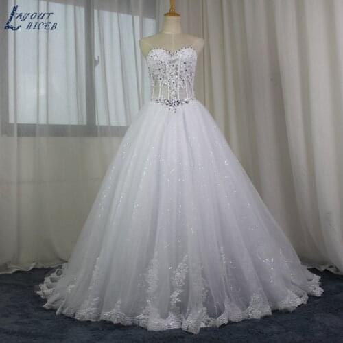 Real Image A-line Brilliant Sequins Rhinestone Lace Wedding Dresses 2017 Bridal Gown Romantic vestido de noiva Fast Shipping
