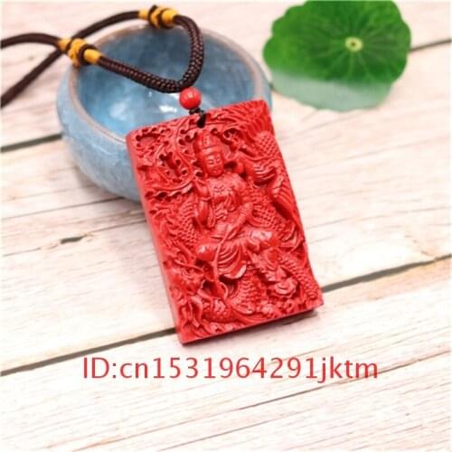 Carved Red Woman Necklace Gifts Men Fashion Cinnabar Charm Jewellery Chinese Natural Hand Guanyin Amulet Organic Pendant