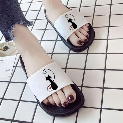 Slippers For Women 2021 House Indoor Slipper Pattern Black Cat Cartoon Flip Flops Comfort Ladies Non-slip Slides Oversize 41
