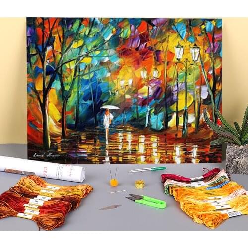 Love Began Printed Fabric 11CT Cross Stitch DIY Embroidery Kit DMC Threads Handicraft Craft Handiwork Handmade Counted