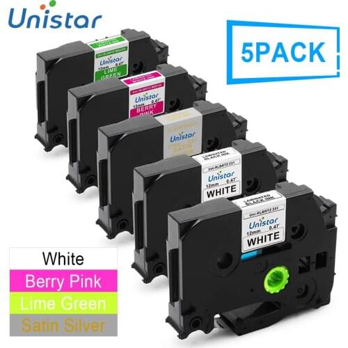 Unistar 5pcs Matt Labels Compatible for Brother Label Tape 12mm for Label Maker h110 Laminated tze-231 tze-MQ934 tz-MQP35 MQG35