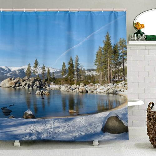 Sand Harbor Lake Tahoe USA Scenery Shower Curtain Waterproof Polyester Fabric Landscape Bathroom Curtain for Bath Room with Hook
