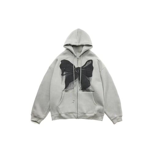 Woman clothes Zip-up Women Goth Hoodies Kawaii Vintage Solid Gray Long Sleeve Oversized Hooded Sweatshirt Y2K Women harajuku Top