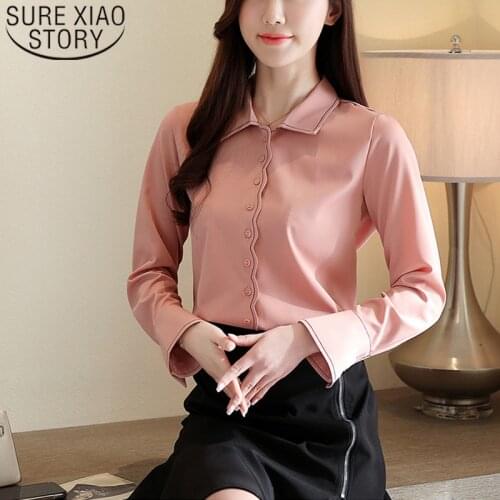 Long Sleeve Korean Chiffon Women Tops and Blouses Blusas Mujer Casual Spring New Solid Pink Ladies Shirts Female Elegant 8274 50