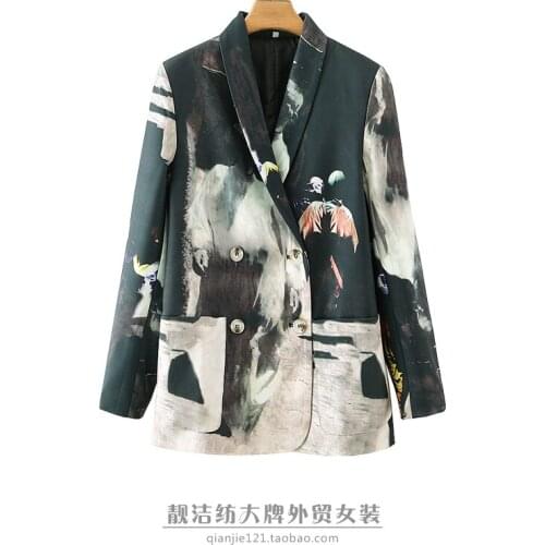 2021 Autumn Women Blazer Floral Long Sleeve Double Breasted Casual Tie-Dye Ladies Loose Jacket Elegant Suit Office Outfits H1271