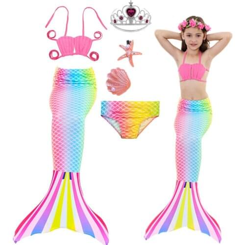Starfish hairpin The Little Mermaid Tail Costume Children Mermaid Tail Cosplay Kids Girl Fancy Swimsuit Halloween Costume 5pcs