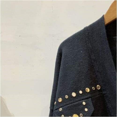 Women Rivet Knitted Cardigan with Metal Button Hollowed Out Decoration Wool Jacket Outwear Top