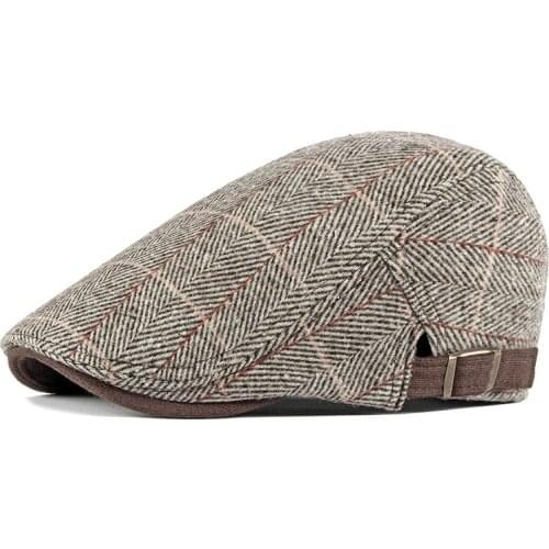 Fibonacci Winter Newsboy Caps High Quality Retro Adult Berets Men Wool Mixed Plaid Cabbie Flatcap Hats for Womens Ivy Cap