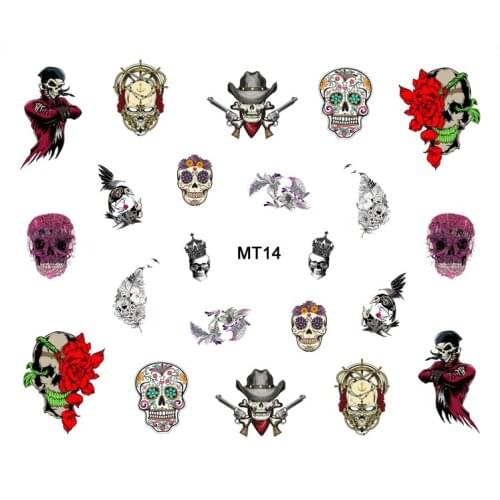 1 Sheet Nail MT14 Beauty Flower Feather Skull Fashion Nail Art Water Transfer Sticker Decal For Nail Tattoo Tips Nail Tools