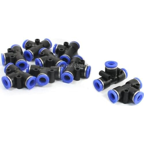 10 Pcs 8mm to 8mm Quick Connect 3 Ways T Shaped Tee Union Black Blue Plastic Pneumatic Push In Fittings Quick Joints Tubing Conn