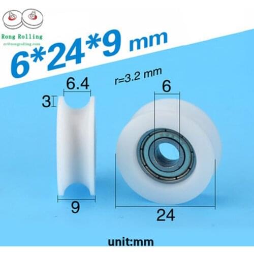 6*24*9 Cover POM material U-groove nylon bearing 696ZZ bore 6mm,Pulley diameter 24mm,thickness 9mm,Rubber coated bearings
