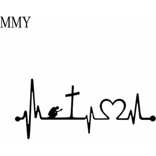 8"*3.5" Praying at Cross Heartbeat Car Sticker Jesus Faith Bible Christian Vinyl Decal