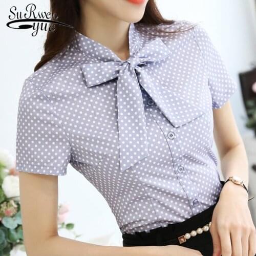 2021 Short Sleeve Bowknot Neck Ladies Polka Dot Blouse Summer Fashion Office Ladies Blouse Blouse Blusas 893F 30