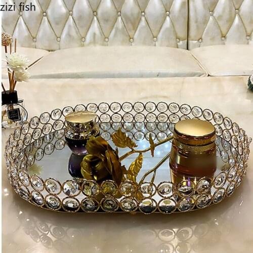 Crystal Trays Decorative Bathroom Shelf Mirror Glass Storage Tray Dressing Table Cosmetic Container Jewelry Display Plates