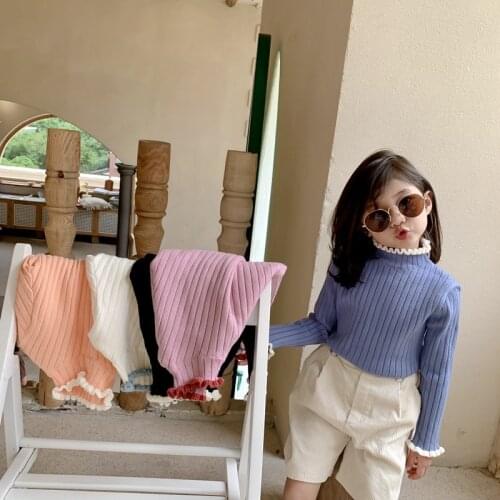 ChildrenS Sweaters 2020 Autumn Winter New Korean Version Of The Curled Contrast Sweater Baby Kids Half High Neck Girls Sweater