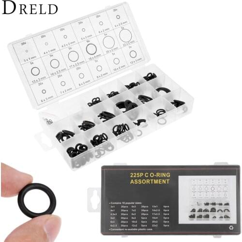 DRELD 225 pcs Rubber O-Ring Washer Seals Gasket Assortment Kit O Ring Watertightness 18 Sizes w/Plactic Box Car Auto Repair Tool