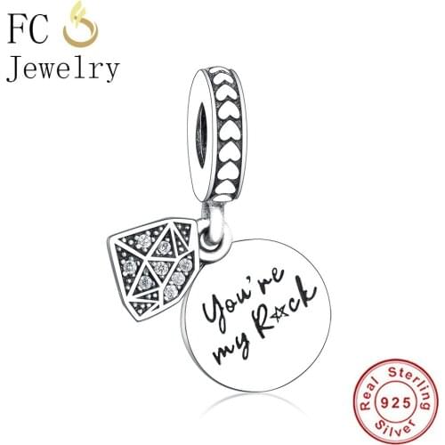 FC Jewelry Fit Original Brand Charm Bracelet 925 Silver Music You are My Rock Decorated Bead Pendant Making Reflexion Berloque