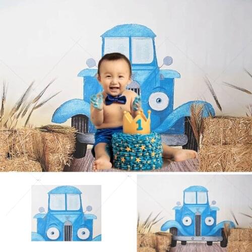 Cartoon Bluey Car Backdrops Boy Girl Baby Shower Birthday Autumn Haystack Harvest Portrait Photography Background Photo Studio