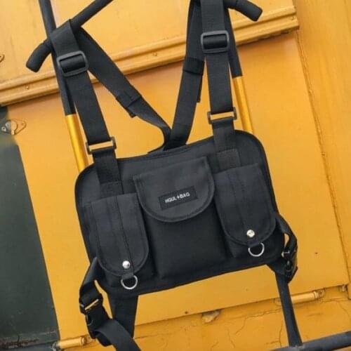 Functional Tactical Chest Bag Fashion Bullet Hip Hop Vest Streetwear Bag Waist Pack Men and Women Black Chest Rig Bag